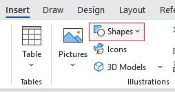 Insert shapes from Insert on ribbon in Word